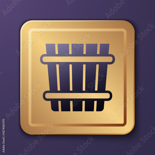 Purple Sauna bucket icon isolated on purple background. Gold square button. Vector