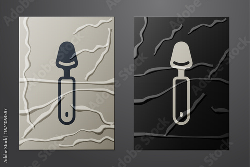 White Spoon icon isolated on crumpled paper background. Cooking utensil. Cutlery sign. Paper art style. Vector