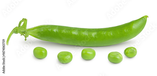 Bild auf Leinwand Fresh green pea pod with beans isolated on white background
