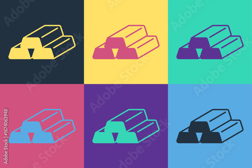 Pop art Gold bars icon isolated on color background. Banking business concept. Vector