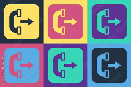 Pop art Outgoing call phone icon isolated on color background. Phone sign. Telephone handset. Vector