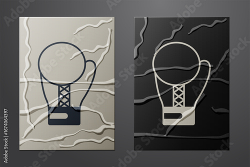 White Boxing glove icon isolated on crumpled paper background. Paper art style. Vector