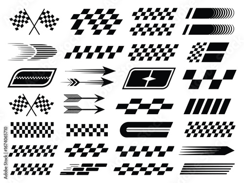 Upgrade your racing visuals with this set of car stripes, checkered flags, and motocross elements—perfect for motorsport branding, posters, and merchandise.
