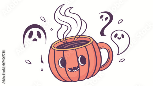 Cute Halloween Pumpkin Coffee Mug with Ghosts