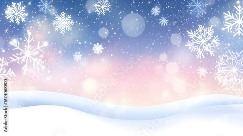 Winter Wonderland Snowflakes Background Pastel Sky
