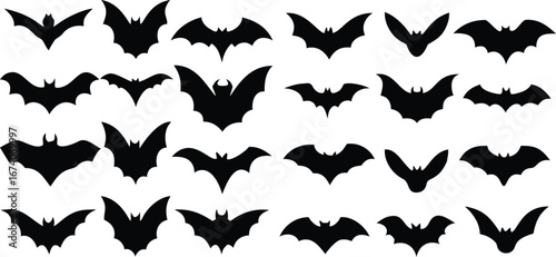 24 pc silhouette hallowen bat vector icon bundle set