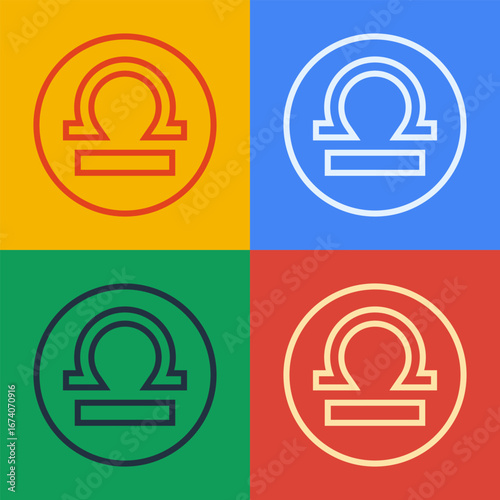 Pop art line Libra zodiac sign icon isolated on color background. Astrological horoscope collection. Vector