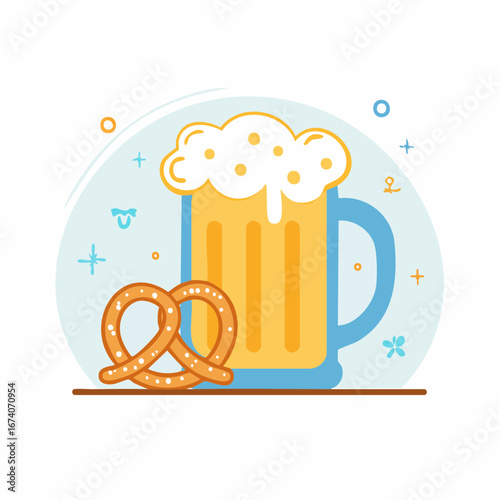 A frothy beer mug and a salty pretzel, a classic pairing.