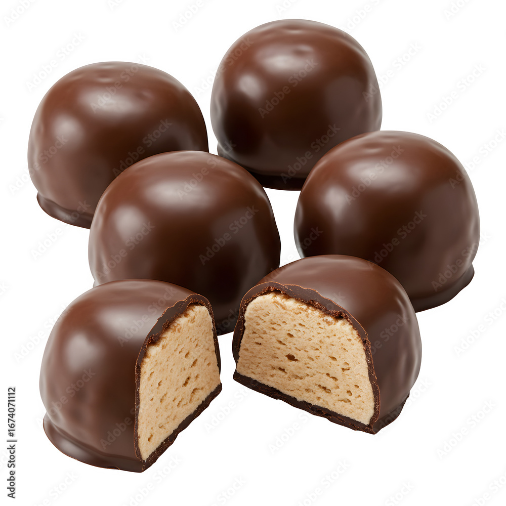 Obraz premium Chocolate Marshmallow Candies isolated on white or transparent background. PNG