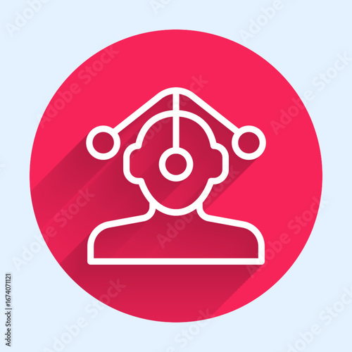 White line Hypnosis icon isolated with long shadow background. Red circle button. Vector