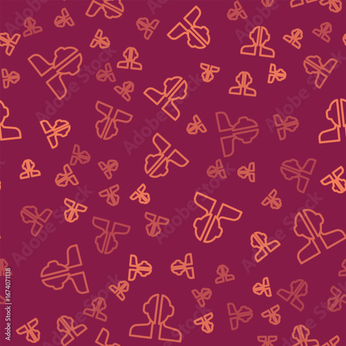 Brown line Bipolar disorder icon isolated seamless pattern on red background. Vector