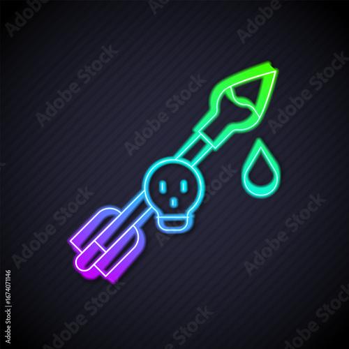 Glowing neon line Poison on the arrow icon isolated on black background. Poisoned arrow. Vector