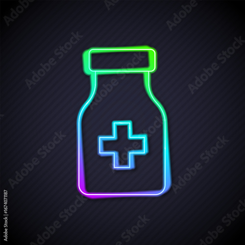 Glowing neon line Sedative pills icon isolated on black background. Vector