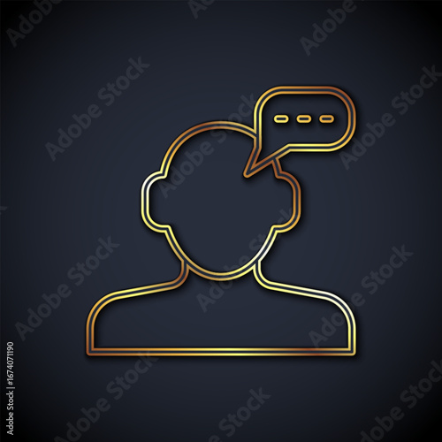 Gold line Online psychological counseling distance icon isolated on black background. Psychotherapy, psychological help, psychiatrist online consulting. Vector