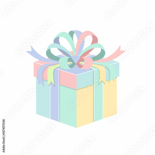 Pastel Colored Gift Box with a Multi-Colored Ribbon Bow.