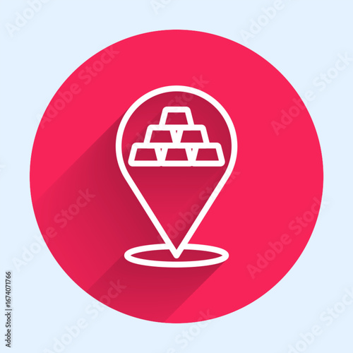 White line Gold bars icon isolated with long shadow background. Banking business concept. Red circle button. Vector