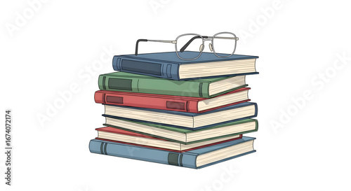 Stacked books with glasses evokes knowledge, education, literature, and learning concepts for study