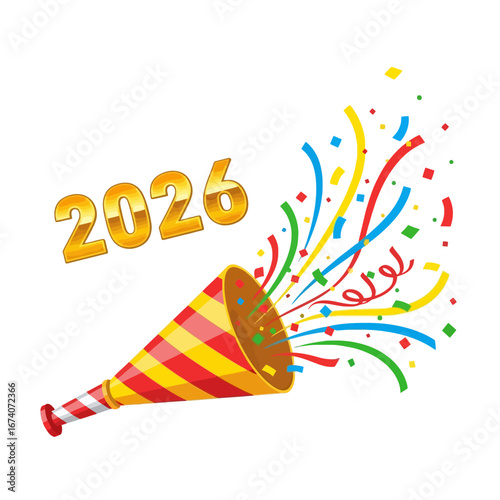 Festive Party Horn with Confetti and 2026 Celebration