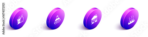 Set Isometric Trash can, Help homeless, Shelter for and Donation food icon. Vector
