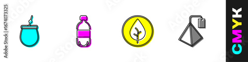 Set Mate tea, Bottle of water, Tea leaf and bag icon. Vector