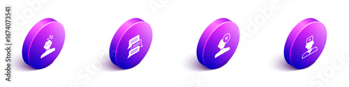 Set Isometric Dreams, Online psychological counseling, Solution problem psychology and Male doctor icon. Vector