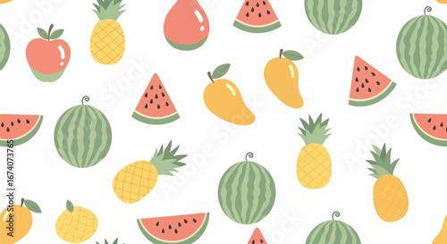 Colorful Cartoon Fruit Pattern Design.