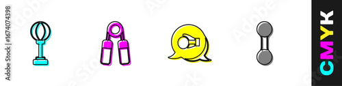 Set Punching bag, Sport expander, Boxing glove and Dumbbell icon. Vector