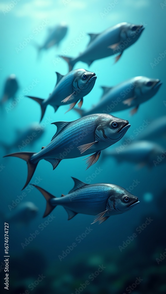 Obraz premium Schooling fish swimming in blue ocean water