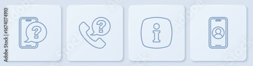 Set line Telephone 24 hours support, Information, and . White square button. Vector