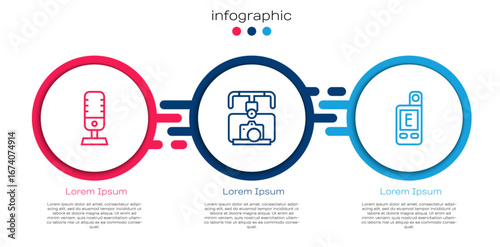 Set line Microphone, Gimbal stabilizer with camera and Light meter. Business infographic template. Vector
