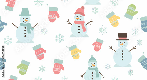Cute Snowman and Winter Glove Pattern Design.