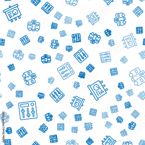 Set line Sound mixer controller, Scenario chalkboard and Actor trailer on seamless pattern. Vector