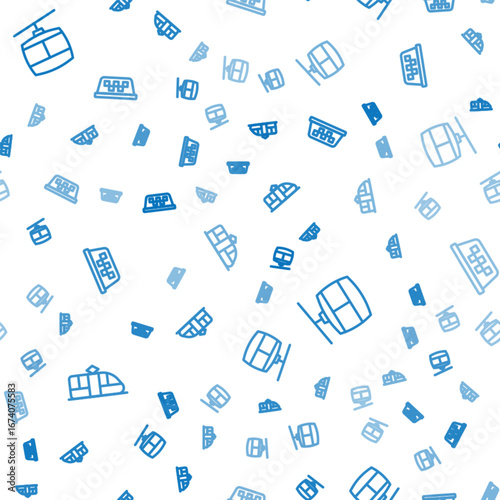 Set line Tram and railway, Cable car and Taxi roof on seamless pattern. Vector