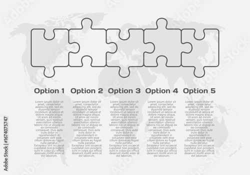 Five steps line infographic, puzzle diagram
