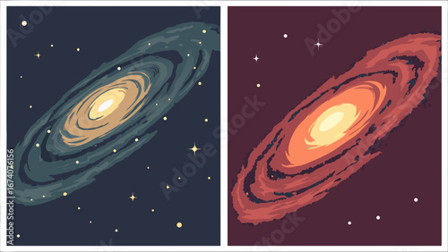 Galactic Spiral Illustrations Cosmic Views.