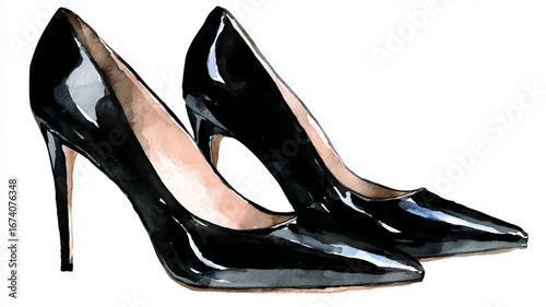 Vector illustration, watercolor paint of high heels shoes on a white background