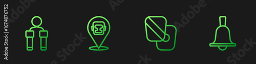 Set line Boxing training paws, Jump rope, helmet and bell. Gradient color icons. Vector
