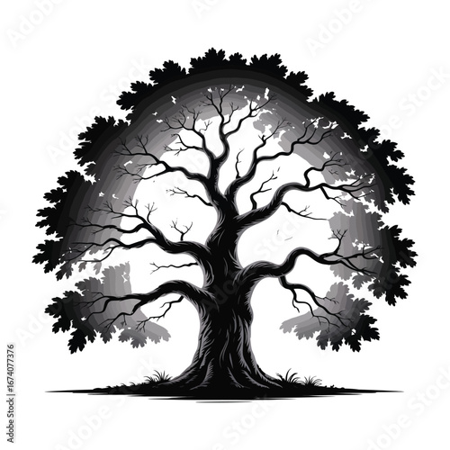 Leafy Tree Silhouette Illustration with Dense Leaves, Natural and Organic Design Element