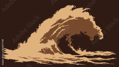 Stylized ocean wave abstract water design beige and brown color palette nature illustration graphic design element wave crash sea art water texture digital painting background image vector graphic te.