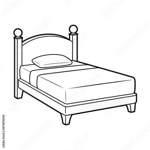 Scalable vector illustration of a bed with pillow and sheet line drawing for eps export white background