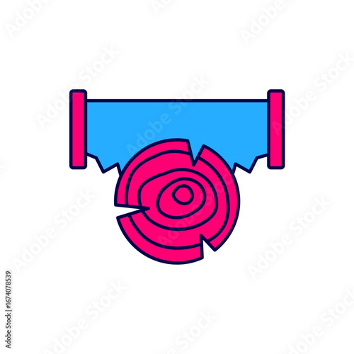 Filled outline Two-handed saw and log icon isolated on white background. Vector