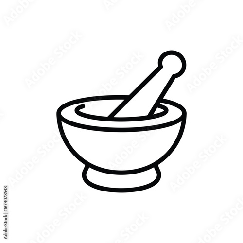 Mortar and pestle vector illustration simple line art for medical and culinary applications eps white background