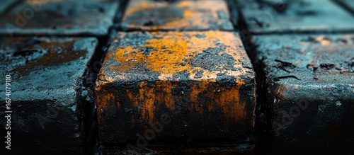 Close-up of weathered, rusty, and textured brick surface.