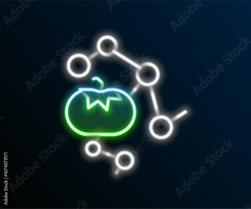 Glowing neon line Genetically modified food icon isolated on black background. GMO fruit. Colorful outline concept. Vector
