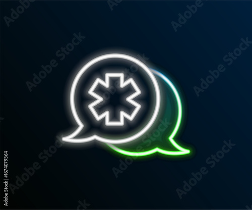 Glowing neon line Dialogue with the doctor icon isolated on black background. Doctor and patient dialog. Consulting about medical health services. Colorful outline concept. Vector