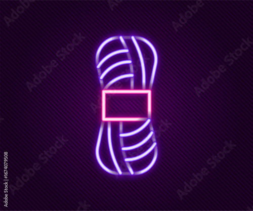 Glowing neon line Yarn icon isolated on black background. Label for hand made, knitting or tailor shop. Colorful outline concept. Vector