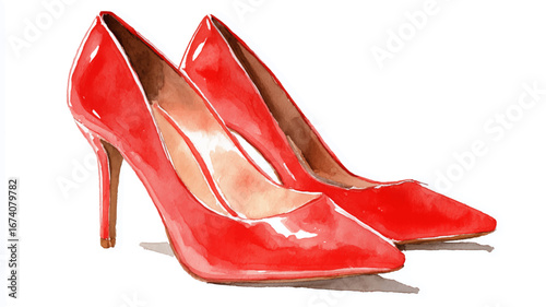 Vector illustration, watercolor paint of high heels shoes on a white background