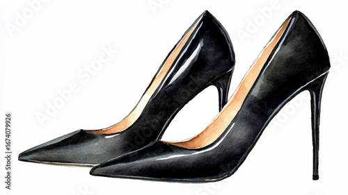 Vector illustration, watercolor paint of high heels shoes on a white background