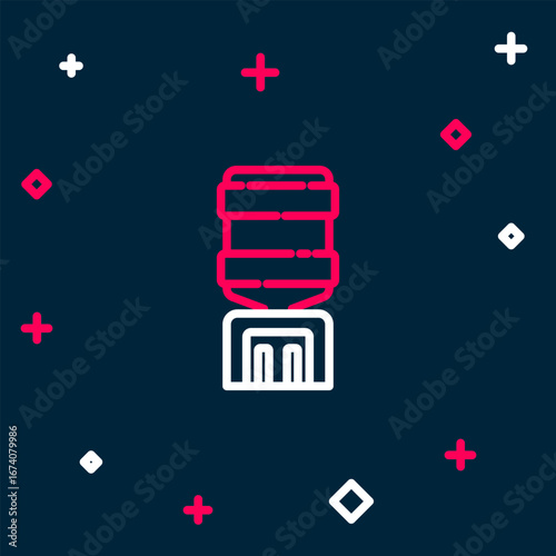 Line Water cooler for office and home icon isolated on blue background. Water dispenser. Bottle office, plastic and liquid. Colorful outline concept. Vector