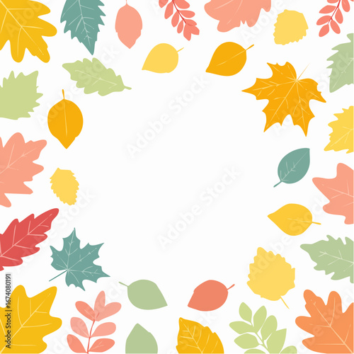 Colorful autumn leaves frame a blank white space.